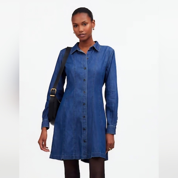 Madewell Dresses & Skirts - Madewell Dress Womens Long Sleeve Button Up Blue Size Small Whit Pockets